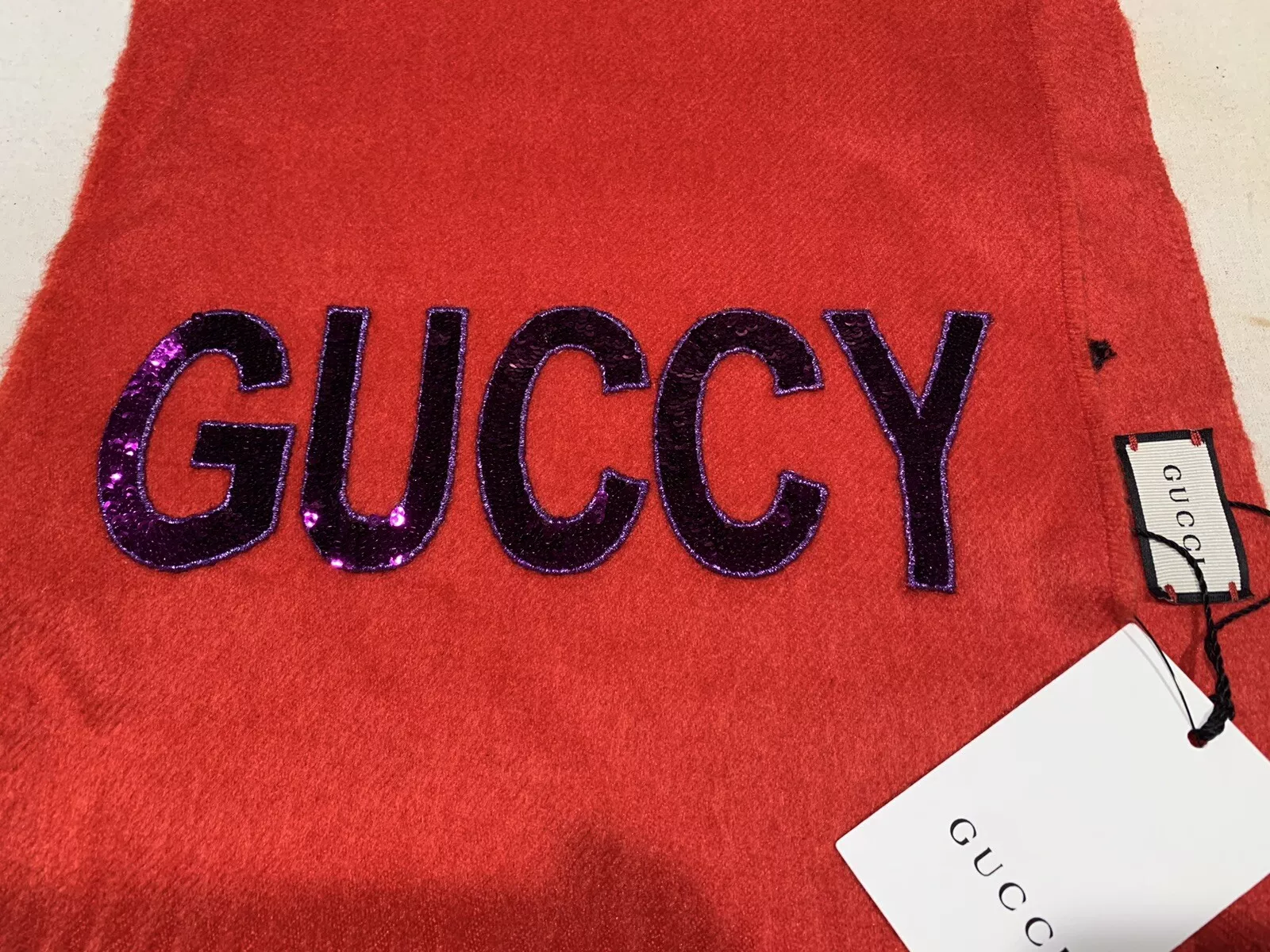 Écharpe gucci laine rouge et paillettes