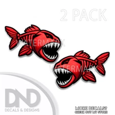 Red Skeleton Fish Vinyl Sticker Car Truck Boat Decal Fishing Graphics 2 Pack