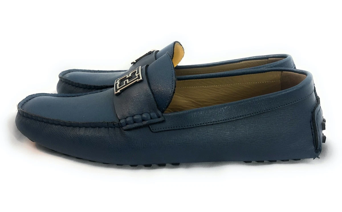 Fendi Mens Leather Loafers Moccasins Elite Cobalt Blue UK 8 US 9