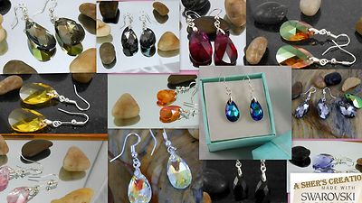 Designer Silver Set Dangle Earrings and Necklace Swarovski crystals lot of color