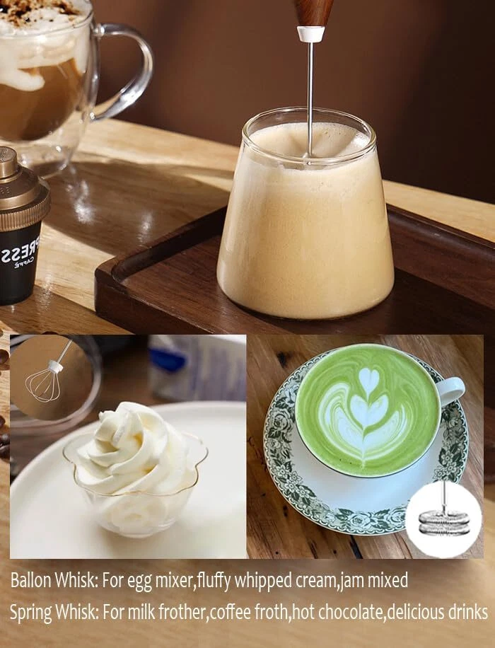 Milk Frother Handheld Foam Maker with 2 Stainless Stirring Head 3 Speed Recha...