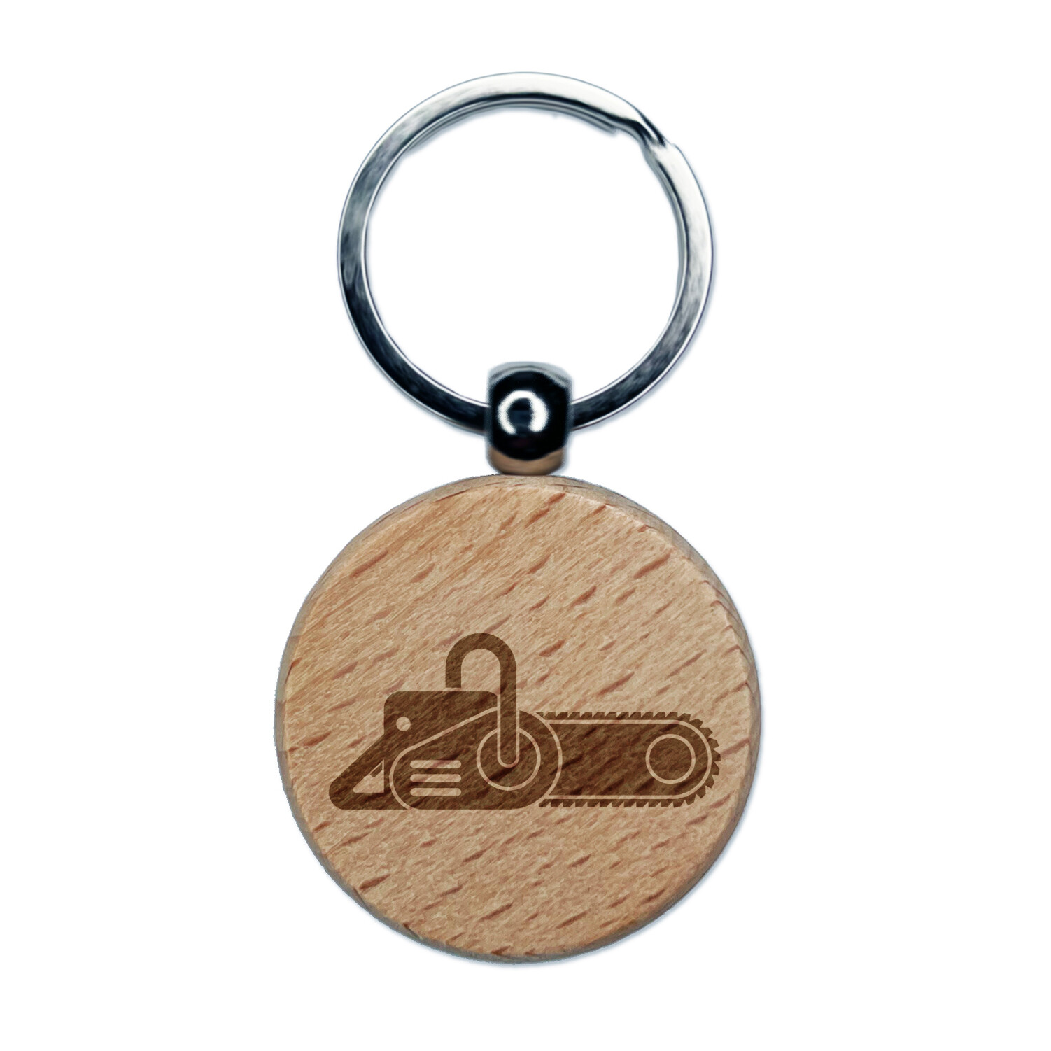 Gas Powered Chainsaw Engraved Wood Round Keychain Tag Charm