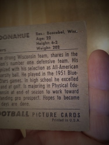 1952 BOWMAN #117 PAT O'DONAGUE FOOTBALL CARD U OF WISCONSIN UNGRADED EXCELLENT - Picture 11 of 12