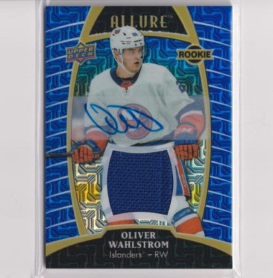 2019-20 UD Allure Blue Line AUTO Jersey Rookie 98 Oliver Wahlstrom /99 Islanders
