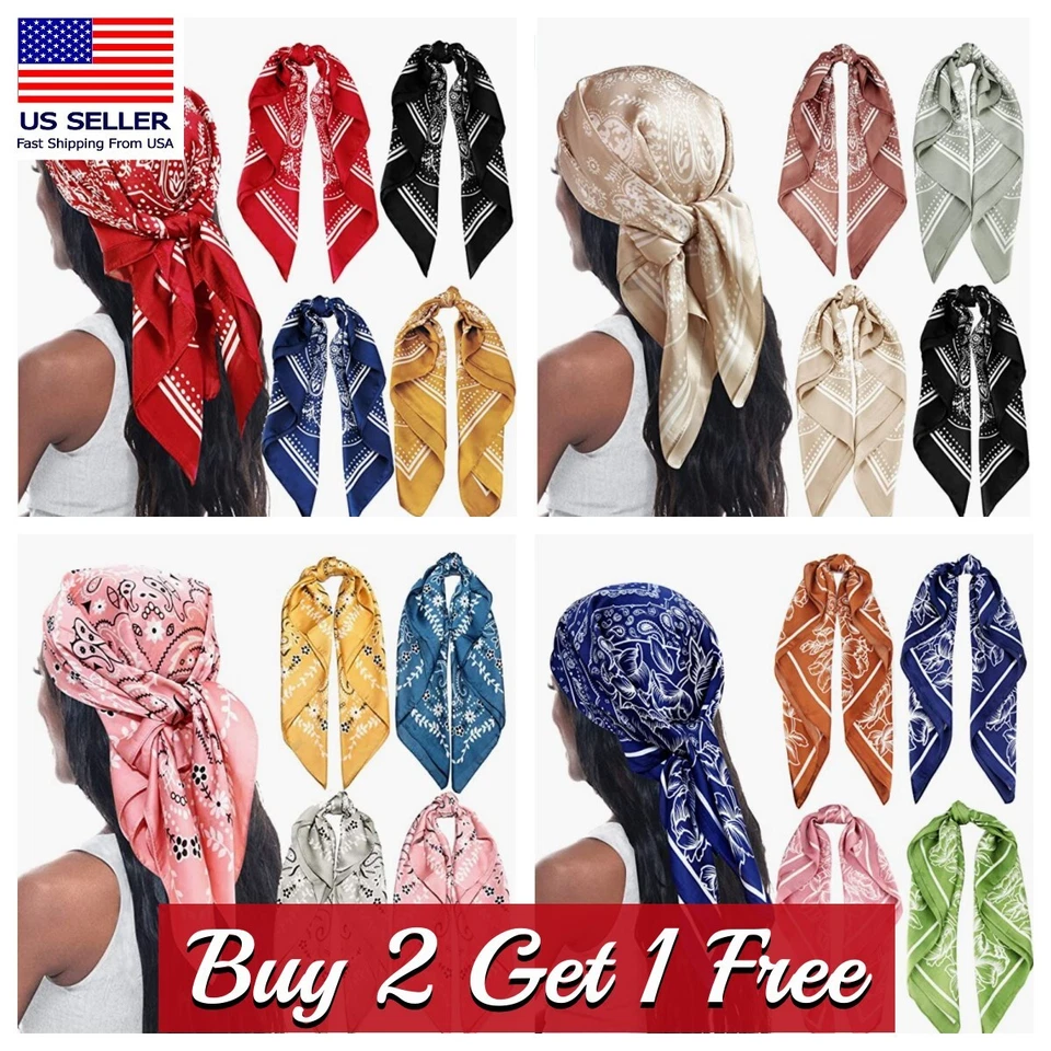 Square Satin Scarf Silk Feel Neckerchief Head Neck Wrap Paisley Bandanna 27"x27" - Image 2 of 3