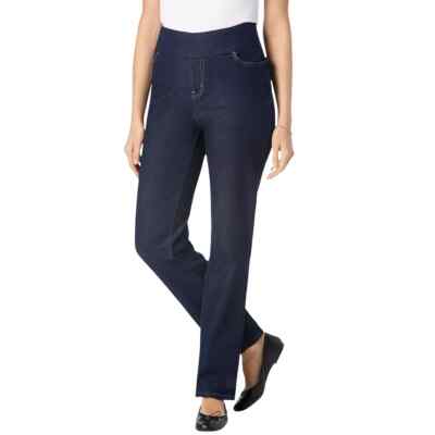 Woman Within Women's Flex-Fit Pull-on Straight-Leg Jean