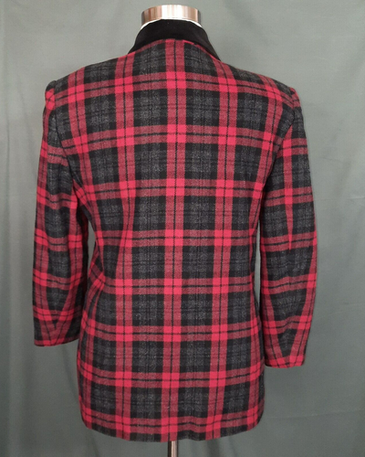 VTG 90s Wool Blazer Size 14 Red Gray Tartan Plaid Velvet Collar Academia Preppy - Picture 6 of 13