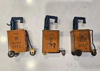 (3) Tin Marx Penna Oil Carts