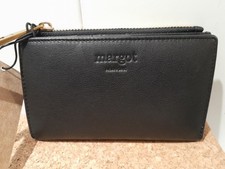 MARGOT NY leather purse wallet, cards, ID, billfold, zip, wristlet, black, BNWT