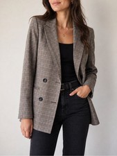 NEW Rachel Zoe Plaid Blazer Jacket Gray Black White Size Medium Women s NWOT