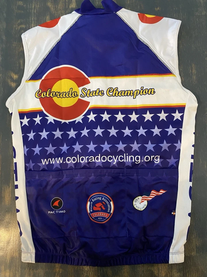 Pactimo Cycling Wind Vest Colorado State Champion Medium Full Zip Front - Image 3 of 4