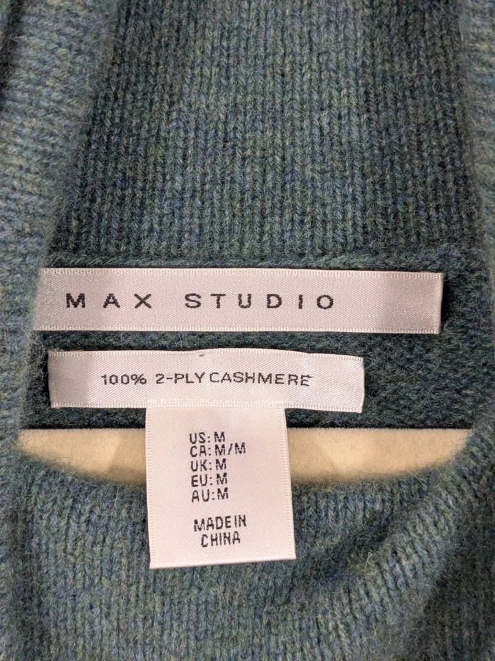 Suéter Max Studio 100 % cachemir de 2 capas cuello capucha verde para mujer bolsillos suaves talla M Foto 3 de 4