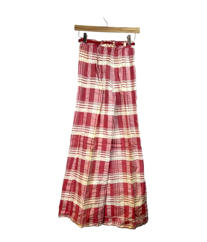 Pantalones de Colección Años 60 70 Tomboy Campana a Cuadros Parte Inferior Talla 9 Rojo Blanco Guinga EE. UU. Foto 2 de 4
