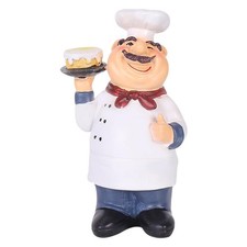 Chef Figurines Holding Cake Fat Chef Statue Resin Sculpture for Home Kitchen Dec