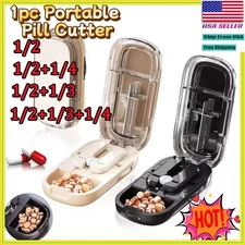 Portable 2 in 1 Pill Cutter Medicine Box Adjustable Pill Splitter High-capacity