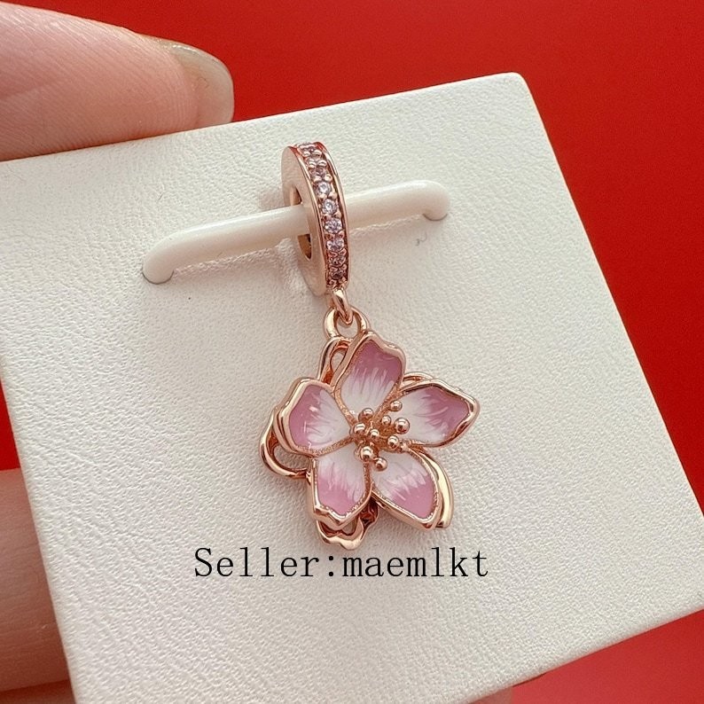 New 925 Sterling Silver Cherry Blossom Charm For Bracelet,Flower Charm