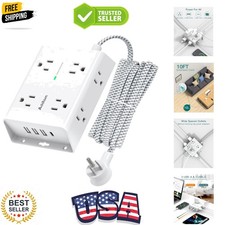 10Ft Long Surge Protector Power Strip, Extension Cord with 8 AC Outlets and 4...