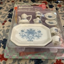 Vintage Miniature Blue and White Porcelain Tea Set - 8 Pieces