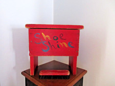 Vintage Wood Red Shoe Shine Box with Original Red Brush