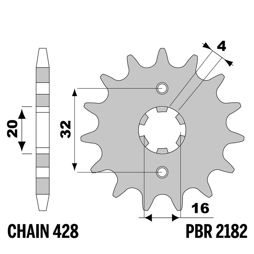 Pignon avant PBR 14T pas 428 moto MH DUNA 125 Enduro Trail SM 2009-2010
