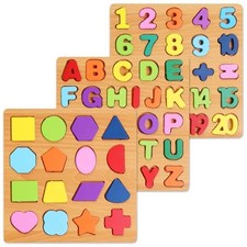 Alphabet Wooden Puzzles for Toddlers 3-5, Pack of 3 ABC, Number and 3-pack Set