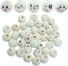 50Pcs Loose Smile Beads, 20Mm round Natural Wood Beads for DIY Crafts, Jewelry M