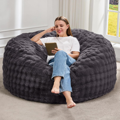 Fluffy 4FT Dark Grey Bean Bag Chair for Adults - Washable & Cozy Comfort