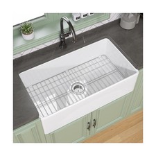 TUKTUK White Farmhouse Sink 33X20 Fireclay Farm Sink for Kitchen Apron Underm...