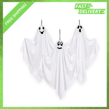 Halloween Ghost Decorations Set of 3 Hanging Fabric with Unique Faces Outdoor