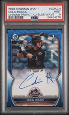 2023 Bowman Draft Colin Houck Chrome Blue Wave Auto 1st Bowman PSA 9 Mint Mets