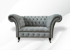 Chesterfield Sessel Hellgrau Textil Stoff Grau Möbel Wohnzimmer Modern Silber