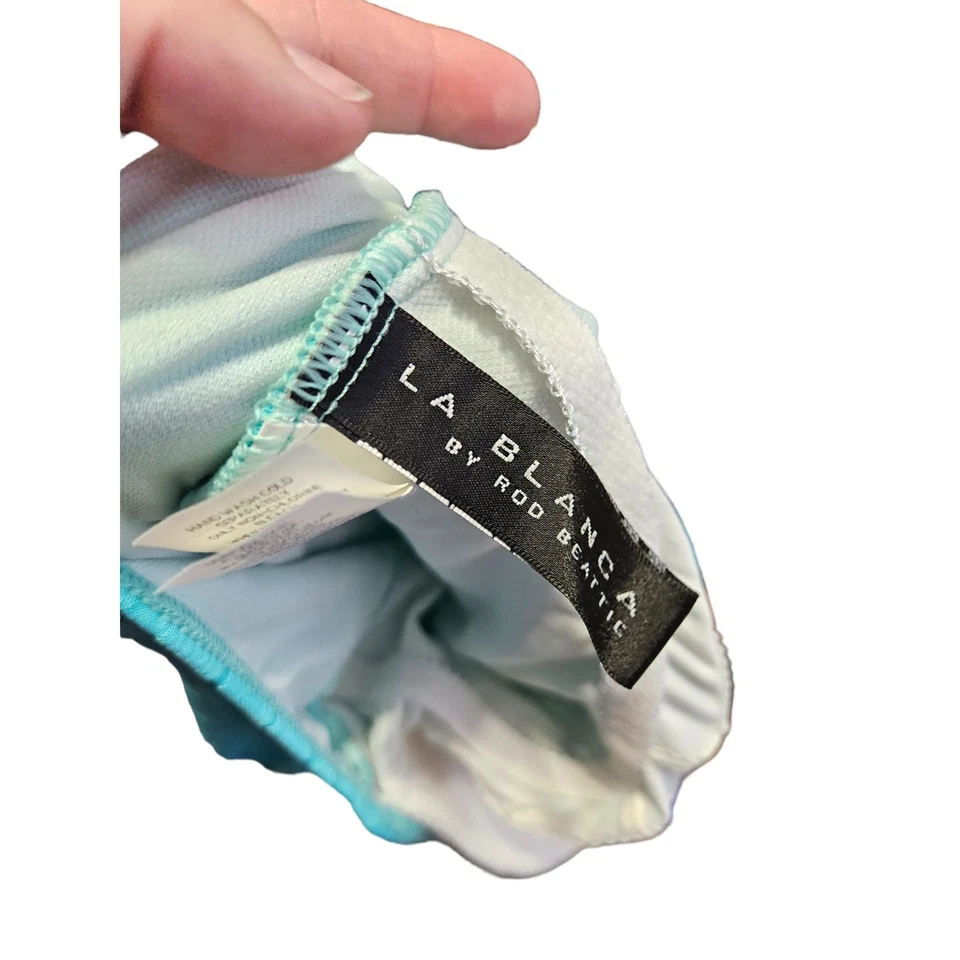 La Blanca 8 Aqua Blue One Piece Swimsuit Halter Polka Dot Retro Beach Pool - Image 4 of 4