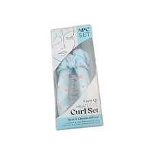 Curly-Q Heatless Curl Set 4PC Blue Daisy Satin Hair Roller Scrunchies Clip