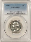 1942 PROOF WASHINGTON QUARTER - PCGS PR-63, CHOICE!