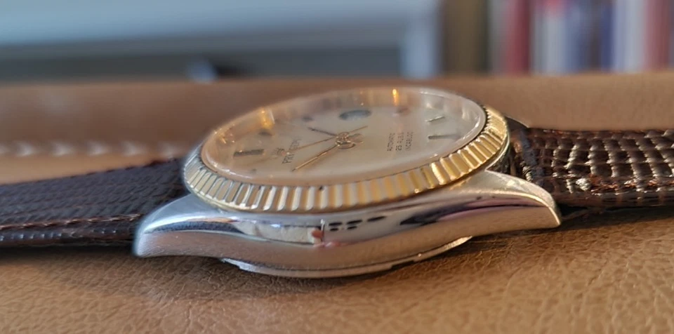 PRYNGEPS OYSTER U-1055 steel gold from 70/80' swiss made autom. l XXX RARE !! - Imagen 3 de 4