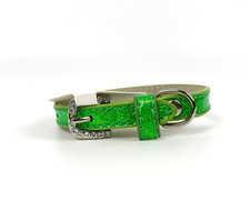 Mirage Pet Dog Collar XXS 6-8" Neck Green Sparkly Crystal Jewel Buckle USA Made