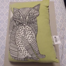 Primatives By Kathy Art Deco Style Fox Throw Pillow 12"Lx9"W Black White Green