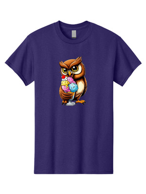 Owl-With-Ice-Cream-2 Mens Graphic Tee, 100% Cotton, Casual Summer Wear