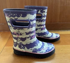 Bogs Rain Boots Size 12 Youth  Kids Waterproof Purple Skipper At Sea