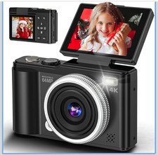 4K 64MP Digital Camera with 32GB TF Card 180  Flip Screen Autofocus Camera with