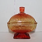 Vtg. Jeanette Amberina Candy Dish w/ Lid Acorn & Leaf Pattern