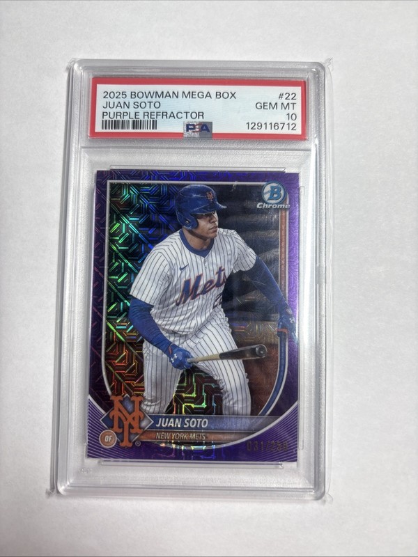 2025 Bowman Mega Box Juan Soto Purple Refractor /250 PSA GEM MINT 10