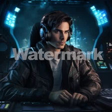 Digital Work Handsome Man Working Deep Work Ambient Futuristic Generative AI