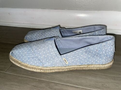 Toms Women's Size 9.5 Alpargata Rope Slip-On Bliss Blue Chambray Dots NEW