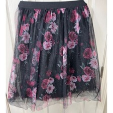 Haute Monde Tutu Knee Length Size M-Tulle Skirt Black Pink Floral Fairy Goth