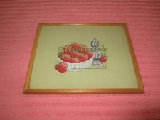 Framed STRAWBERRIES IN A BOWL Counted Cross Stitch - 10 1/2" x 13 1/2"