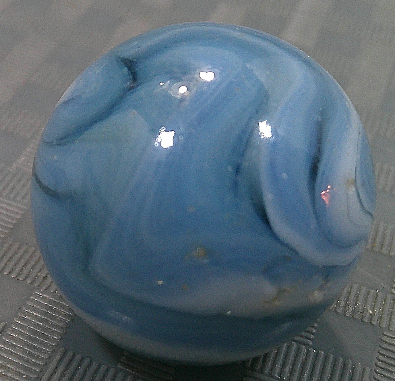 Vintage 1940s Large Marble Shooter Boulder Banger Bonker Blue White Ice Agate