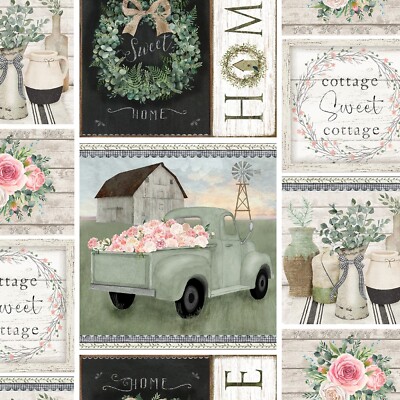 3 Wishes White Cottage Farm by Beth Albert 20880 Multi Farmhouse Patch Cotton
