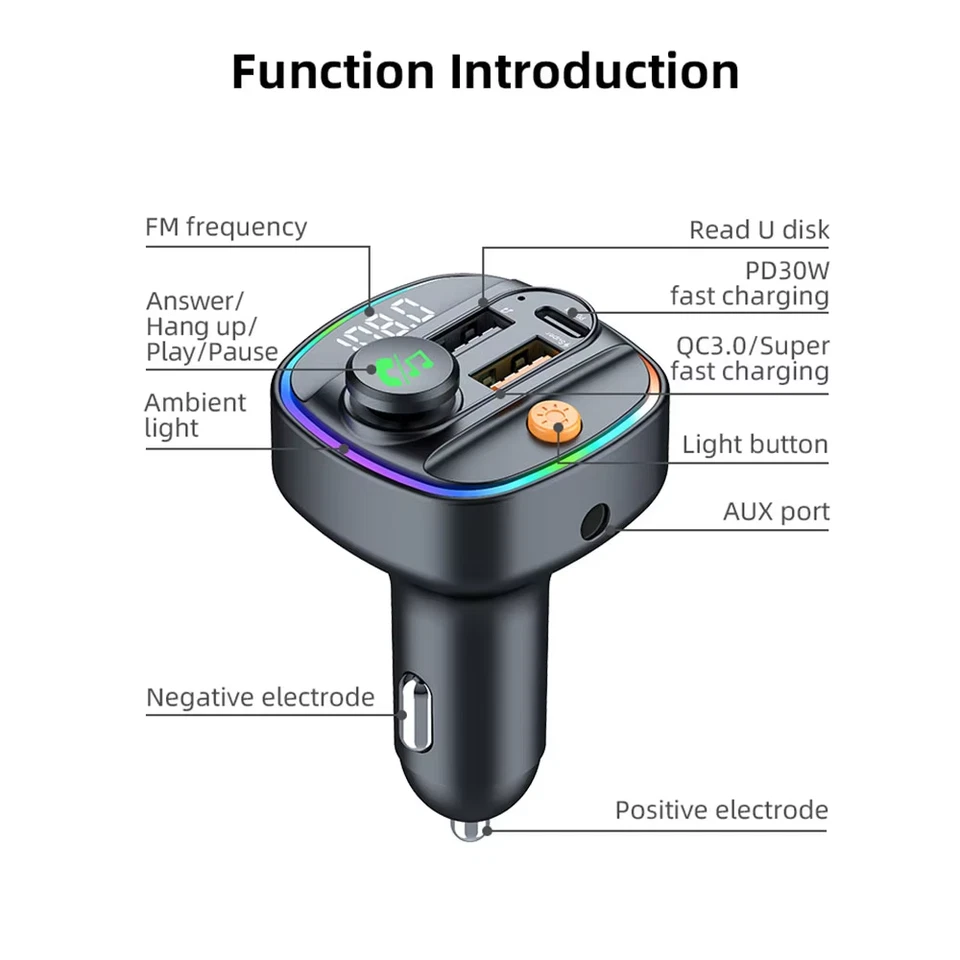 Bluetooth 5.3 FM Transmitter Car AUX Radio Modulator MP3 Player Hands-Free - Image 3 of 3
