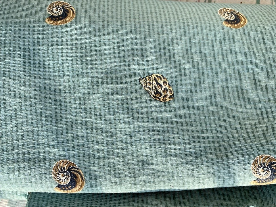 Beach Theme Blue Green Upolstery Fabric 3 yards X 54" Cotton Tapestry Sea Shells - Image 3 of 4